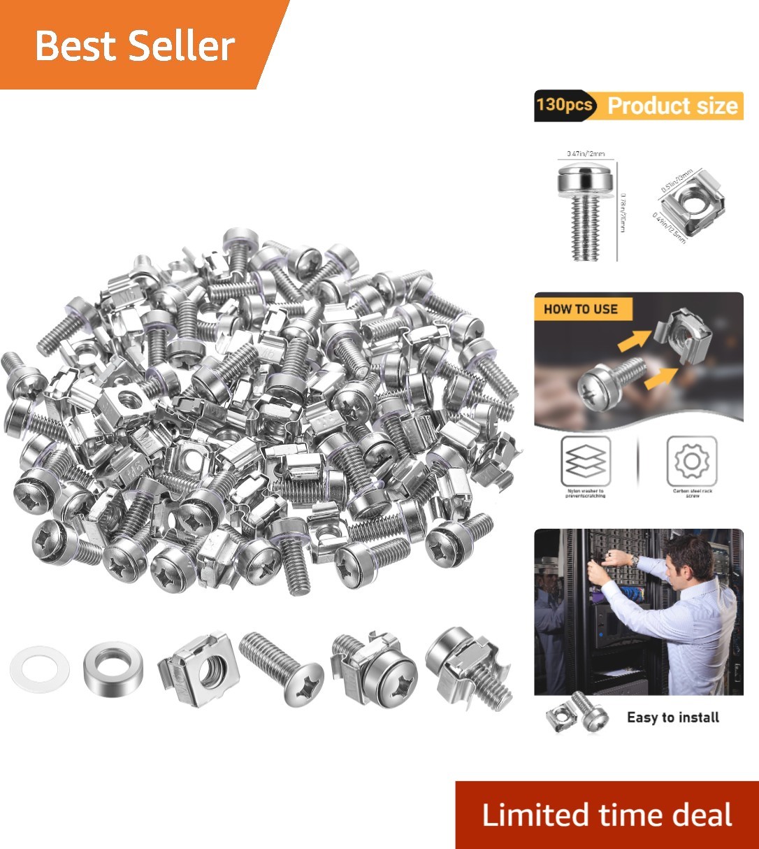Durable Carbon Steel Rack Mount Hardware 40-Pcs Set for Servers and Cabinets