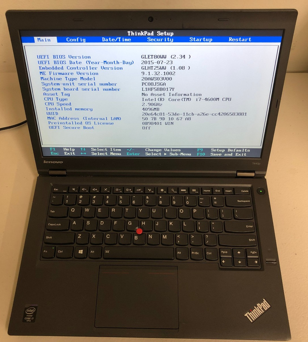 Lenovo ThinkPad 14" T440P Intel Core i7-4600M 2.9GHz 4GB DDR3 NO SSD NO CHARGER