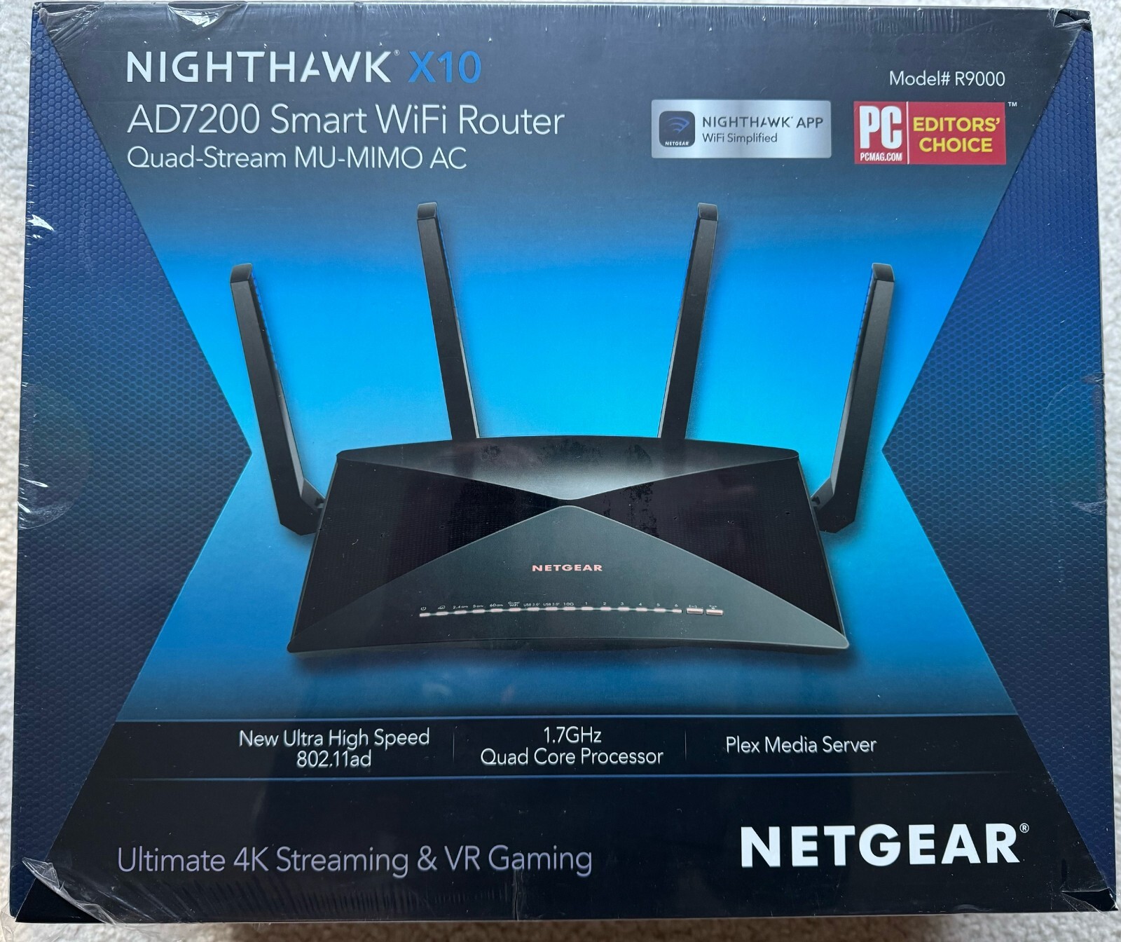 NETGEAR Nighthawk X10 AD7200 Mbps 7 Port Smart Wireless Router(R9000-100NAS) New