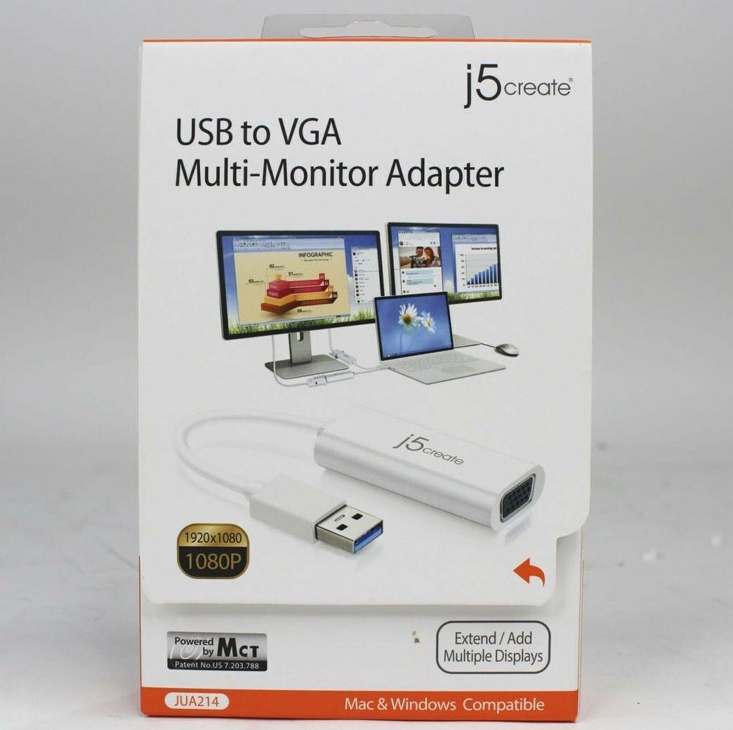 j5Create USB to VGA Multi-Monitor Adapter JUA214 - Mac & Windows - BRAND NEW