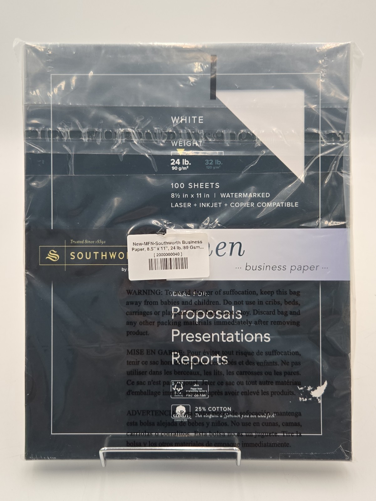 Southworth Fine Business Paper White Linin 100 Sheet 24lb Watermarked 25% Cotton