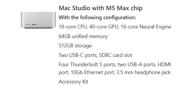 NEW SEALED 2026 Apple Mac Studio M5 Max 18C CPU 40C GPU 64GB 512GB Z1U400051