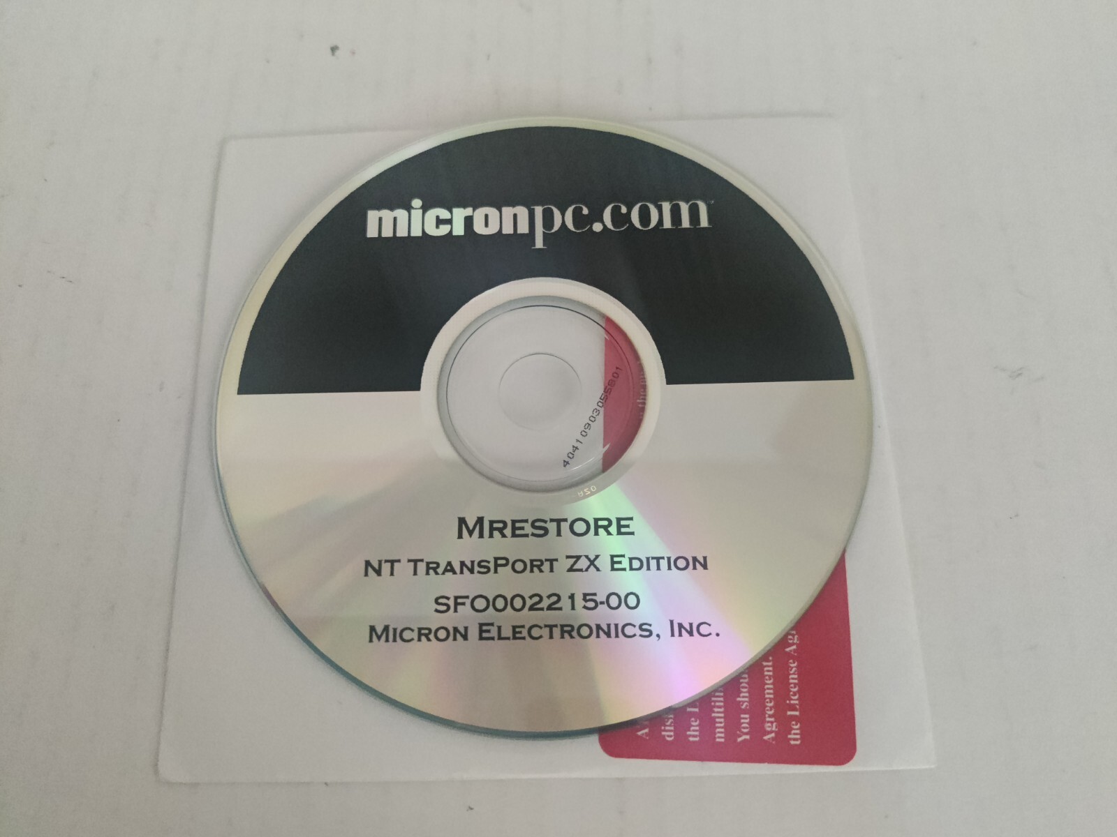 Micron PC MRestore NT Transport ZX Edition Laptop SFO002215-00 CD - Disc Only
