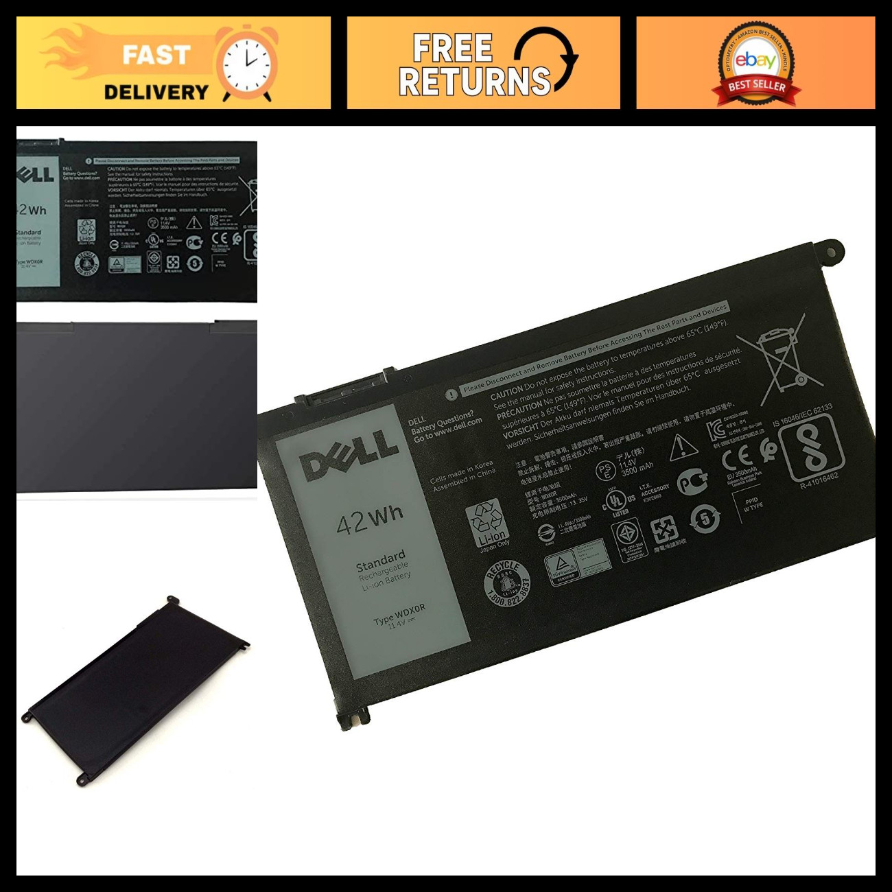 High-Capacity 11.4V 42WH Notebook Battery for Inspiron, Latitude, Vostro Laptops