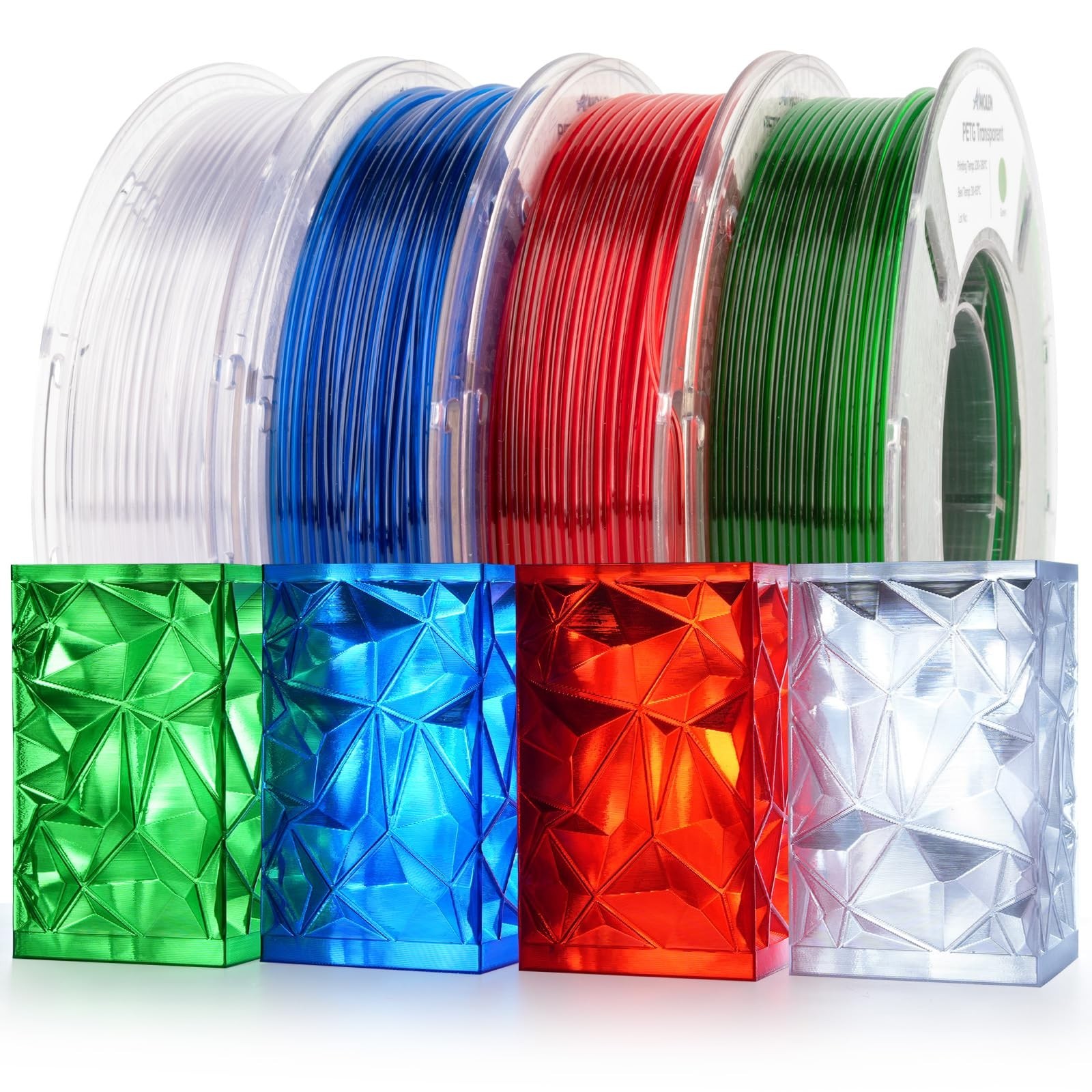 4 Spools 1.75Mm PETG 3D Printer Filament Bundle Translucent Clear