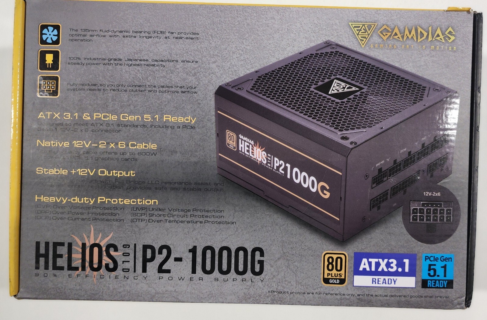 GAMDIAS Helios P2-1000G 1000W ATX3.1 Fully Modular 80 Plus Gold Power Supply