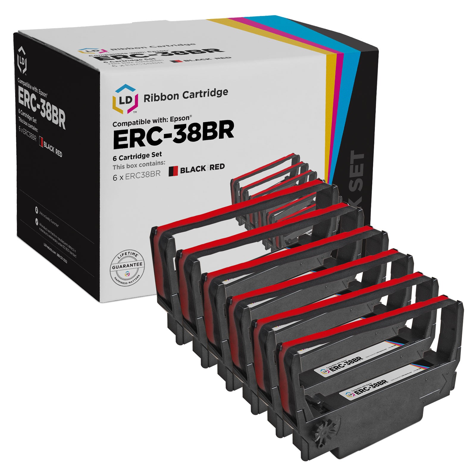 LD 6 Pack ERC-38BR Black & Red Ribbon Cartridge for Epson ERC-38 TM-300A TM-300B