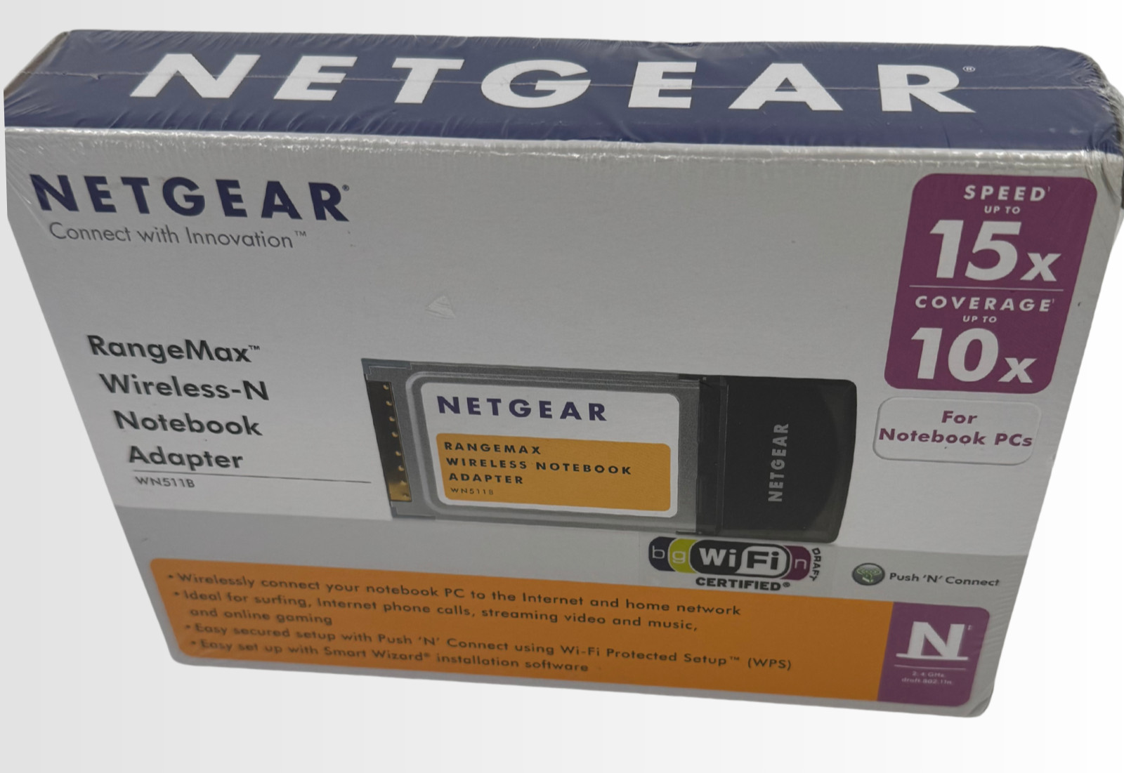NETGEAR WN511B RangeMax Wireless-N PCMCIA Laptop Adapter New Sealed WN511B