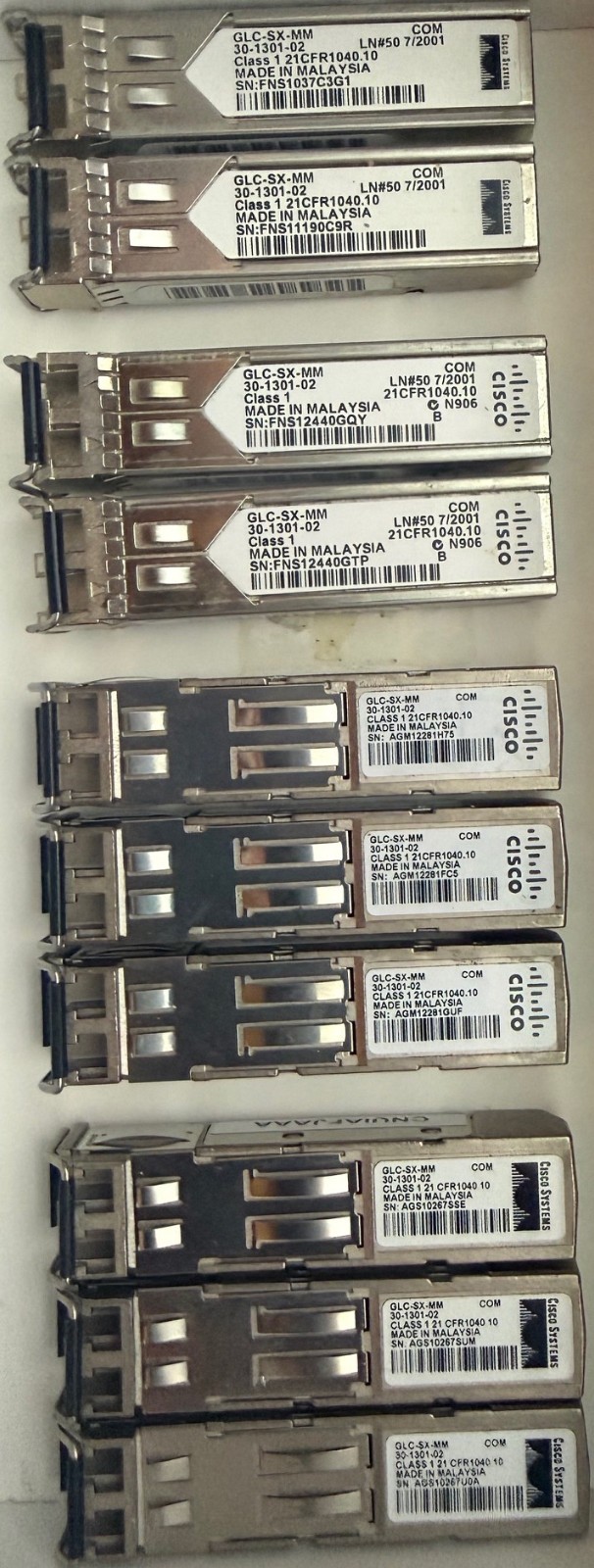 Lot of 10 Cisco GLC-SX-MM 30-1301-02 1G Ethernet Transceiver 850nm LC Fiber OEM