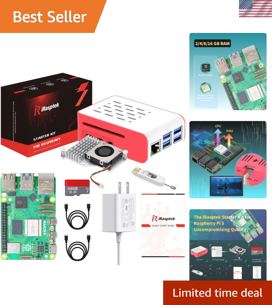 Starter Kit for Raspberry Pi 5 RAM 8GB-Pre-Loaded 64GB Edition Pi OS Red&Whit...