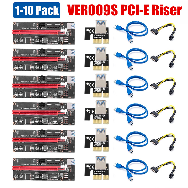 VER009s PCI-E 1x to 16x Powered USB3.0 GPU Riser Extender Adapter Card Lot