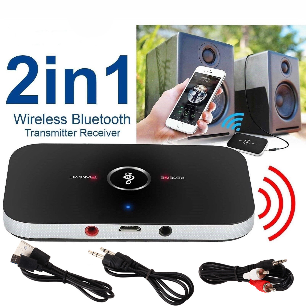 2-IN-1 Bluetooth Receiver & Transmitter Wireless RCA to 3.5mm Aux Audio Adapter