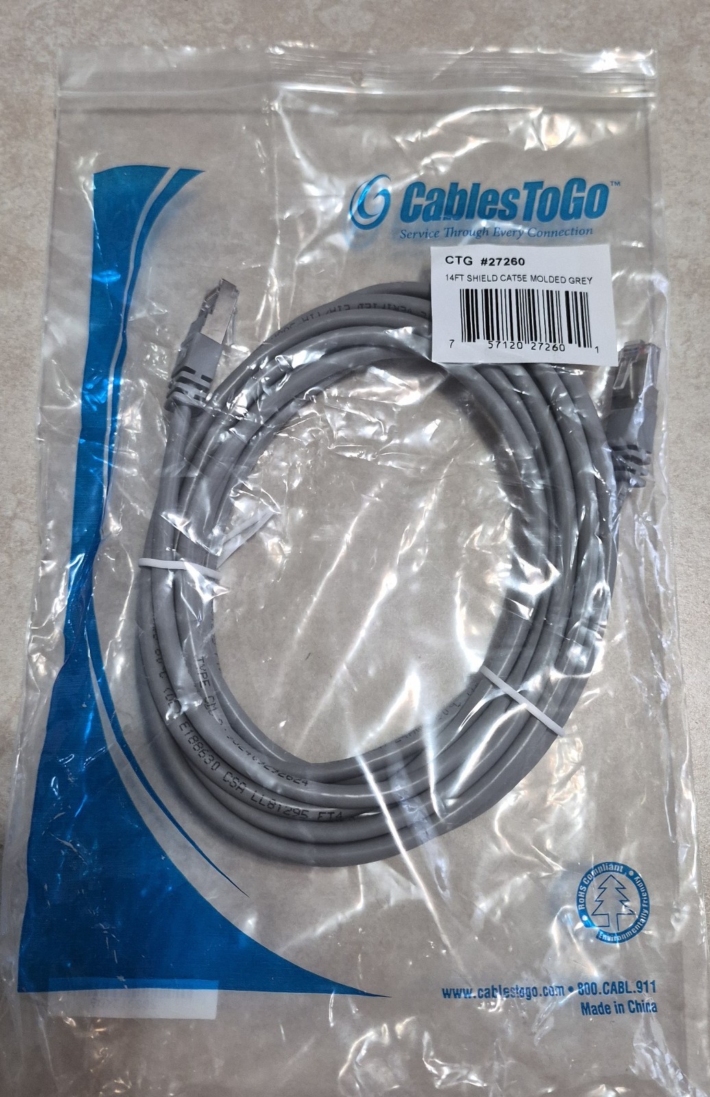 C2G Cables To Go 27260 14ft Shielded CAT5e Ethernet Cable Gray STP New