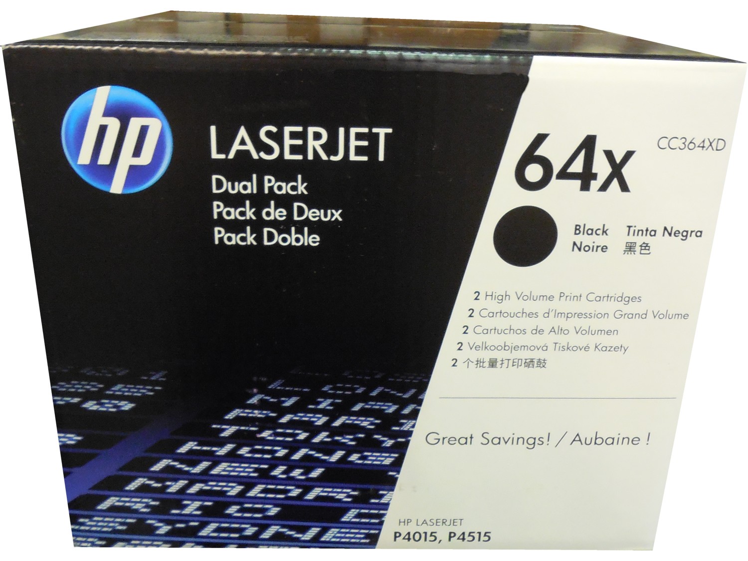 HP CC364XD CC364X (64X) Dual Pack Black Toner Cartridges Genuine OEM