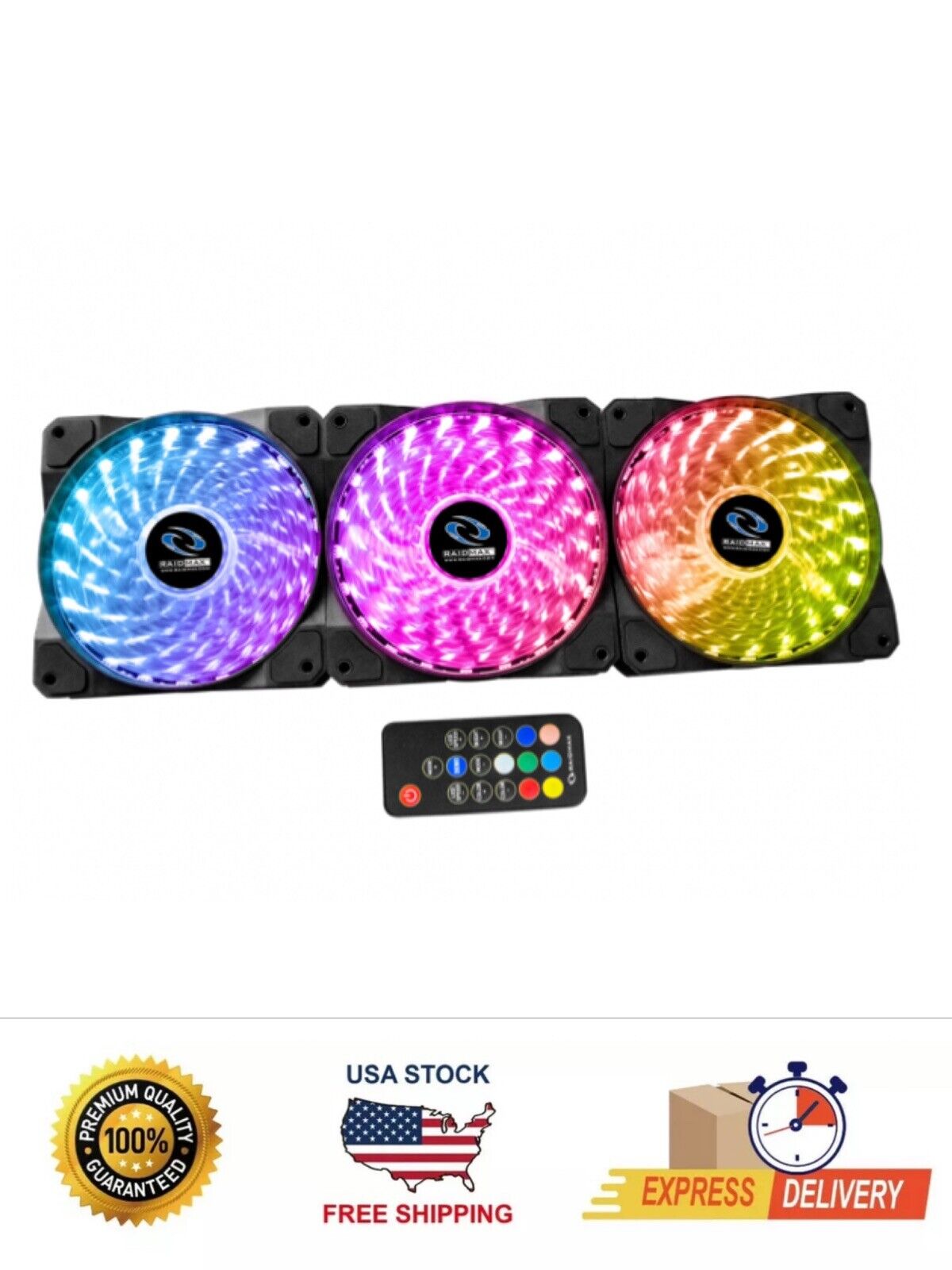 RAIDMAX 3 Pack RGB LED Computer Case PC Cooling Fan 120mm with 1 Remote Control