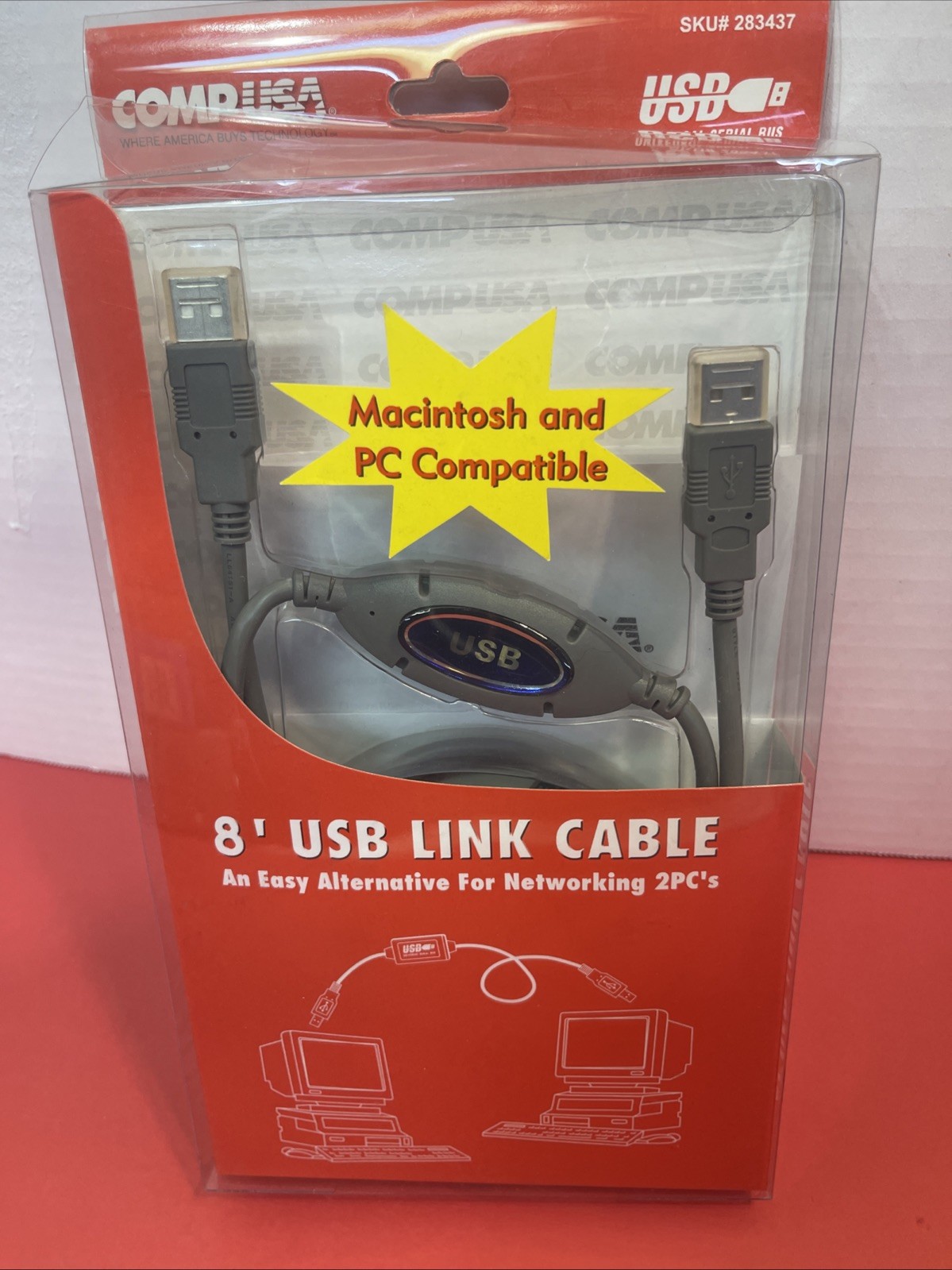 VINTAGE COMP USA 8 FOOT USB COMPUTER LINK CABLE MALE TO MALE
