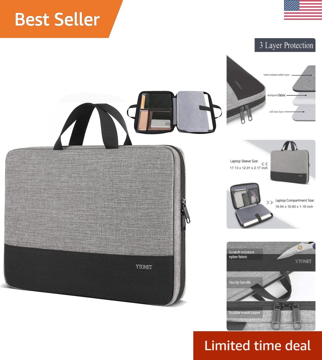 Elegant 17-17.3 Inch Laptop Sleeve - Water-Resistant & TSA Friendly Travel Case