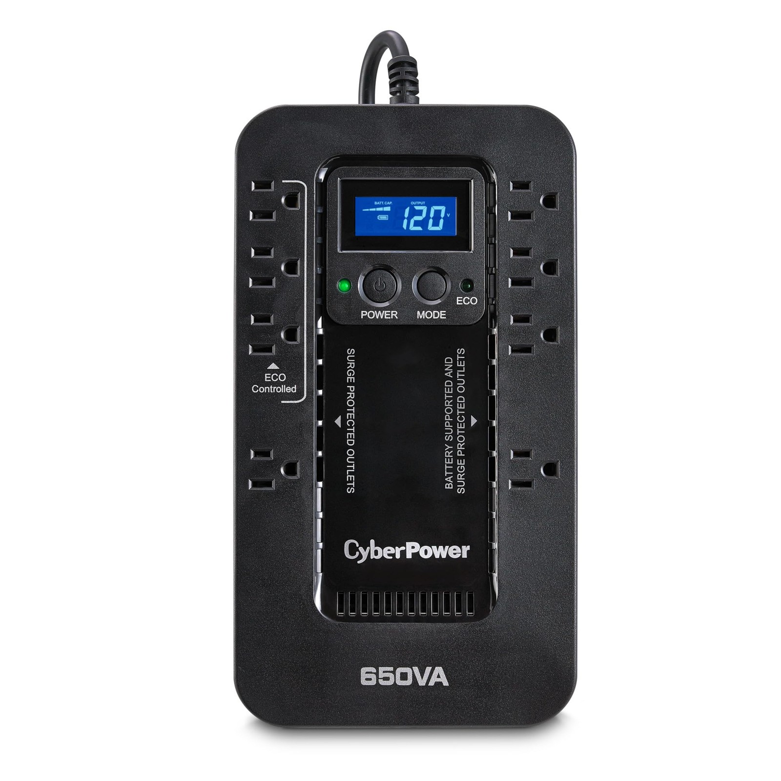 EC650LCD Ecologic Battery Backup & Surge Protector System, 650VA/390W, 8 Outlets