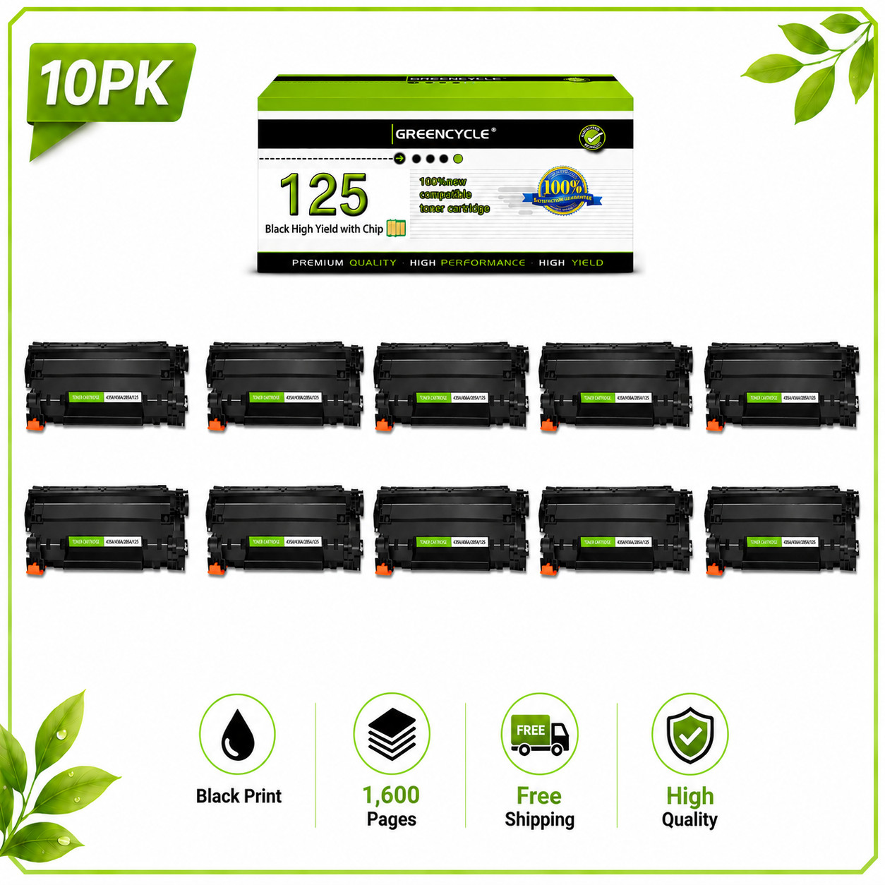 10PK High Yield 125 Toner Cartridge for Canon ImageClass LBP6000 LBP6030w MF3010