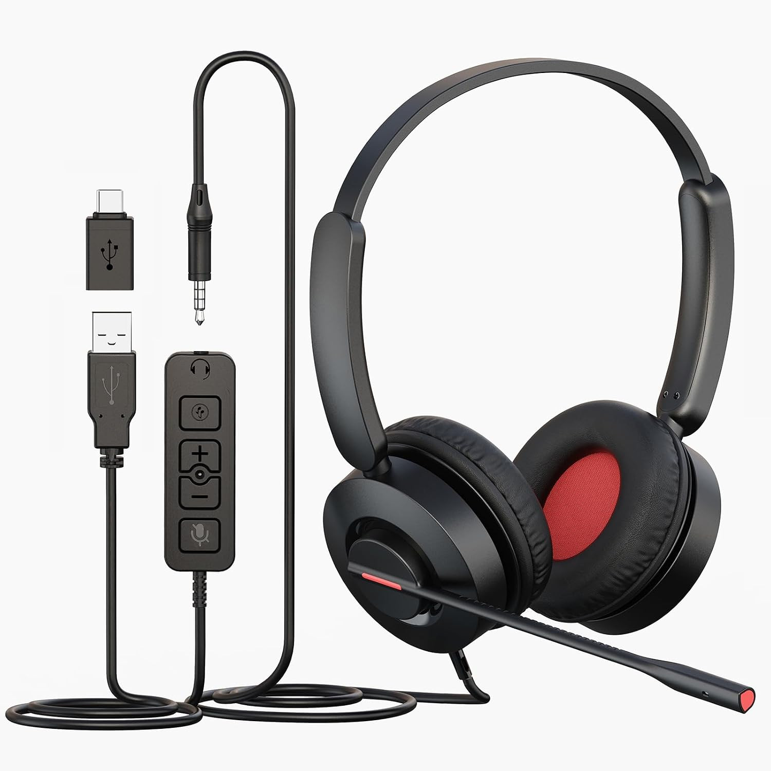 MAIRDI USB Headset with Microphone, 7.1 Surround Sound, USB-A/Type C/3.5mm 3-in-