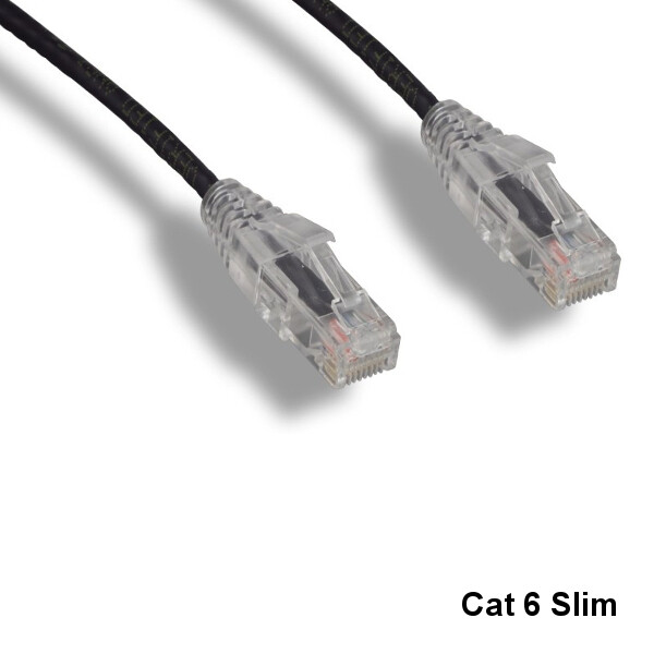 Kentek Black 15ft Slim Cat6 UTP Ethernet Patch Cord OD 3.6MM 28AWG Clear Boot