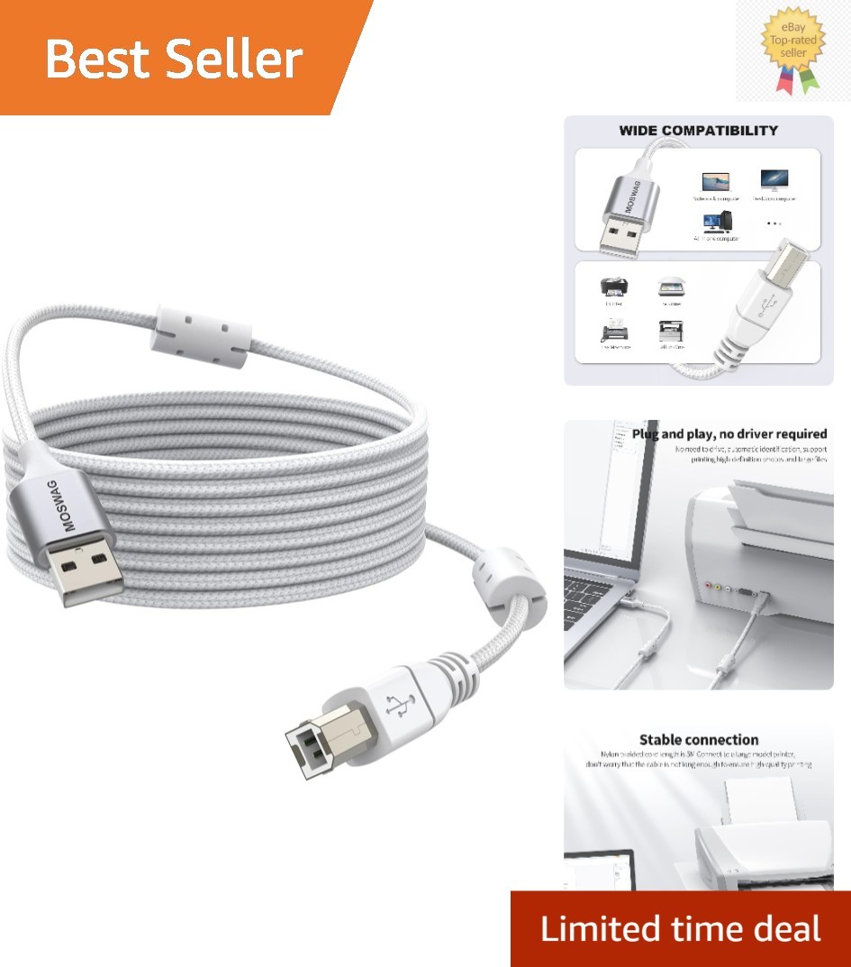 High-Speed USB Printer Cable 16.4FT with Durable Nylon for Seamless Connectivity