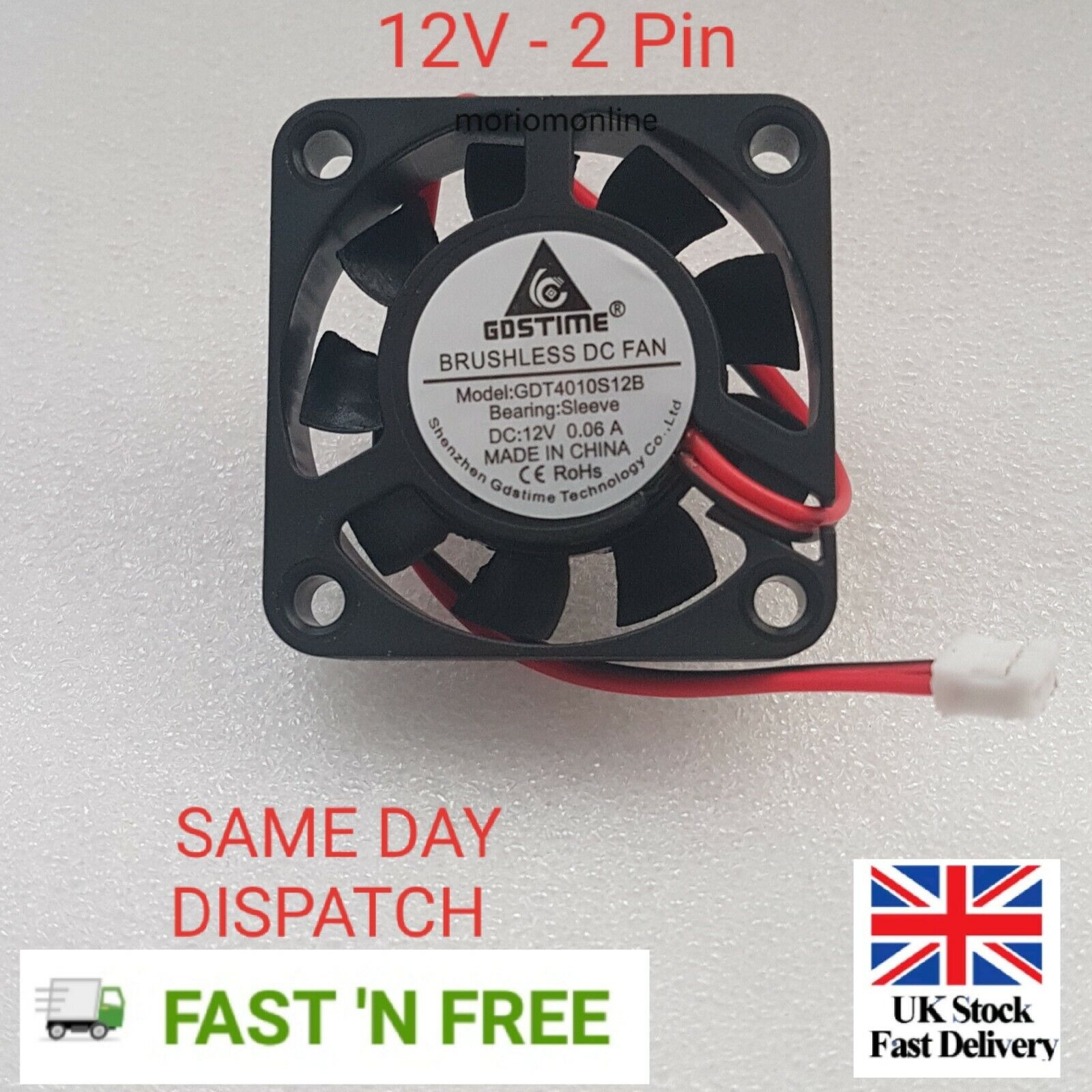 1pc Brushless DC Cooling Fan 40x40x10mm 4010 9 blades 12V 2pin 0.06A  UK seller