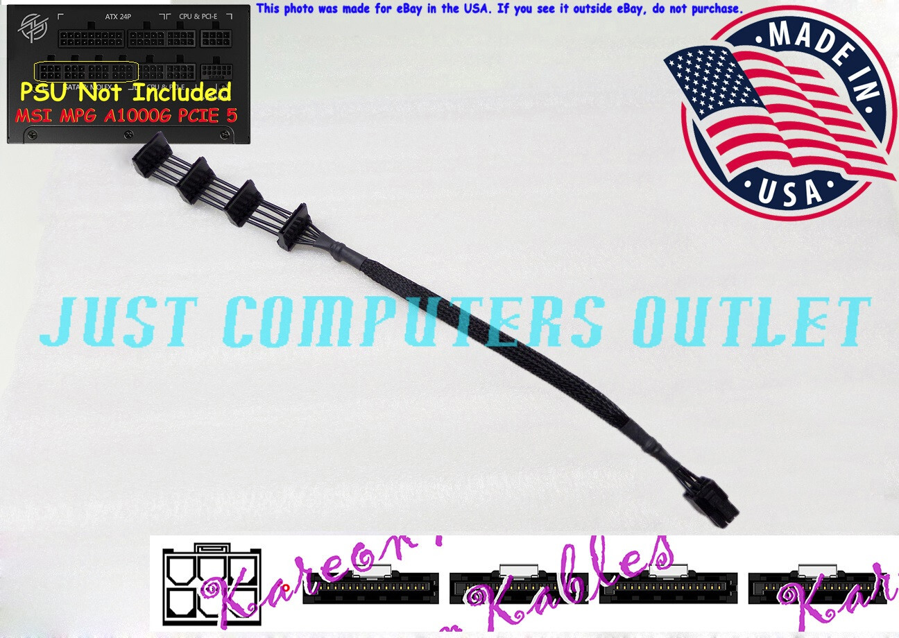 🔥 18" Custom MSI MPG A1000G PCIE5 Four SATA Power Supply Cable