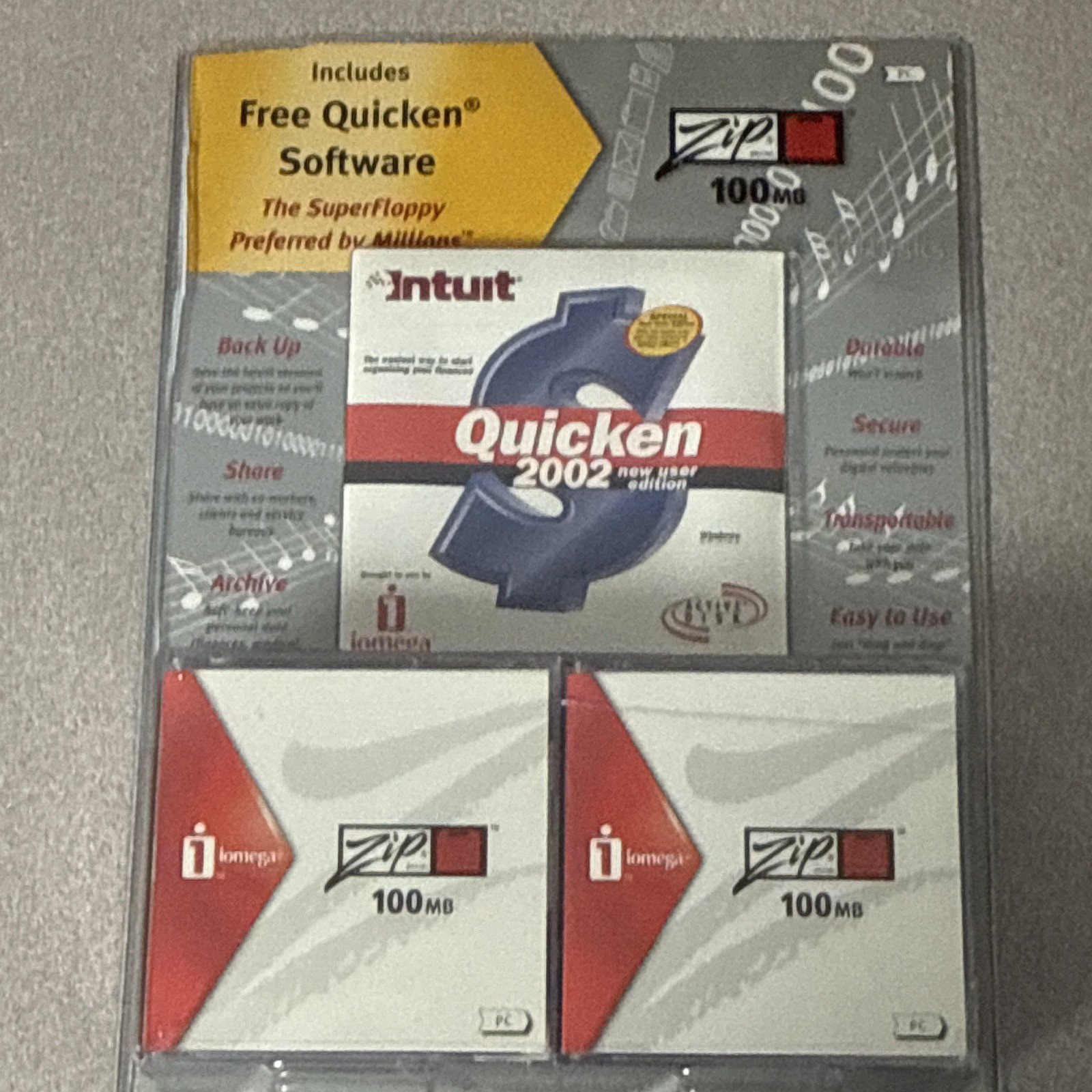 Intuit Quicken 2002 New User Edition 10 100MB Zip Disks