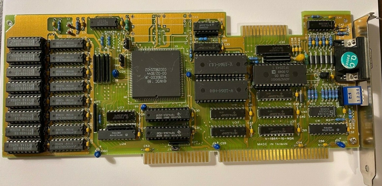 VINTAGE 1989 GREAT TEK WDC WD90C00-JK 512K ISA VGA CARD FCC: HRGPVGA2 MXB7