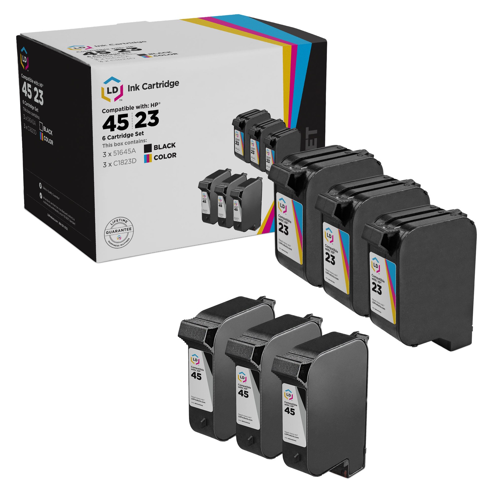 LD Reman Replacement HP 45 & 23 Combo Set - 3 51645A & 3 C1283D 6pk