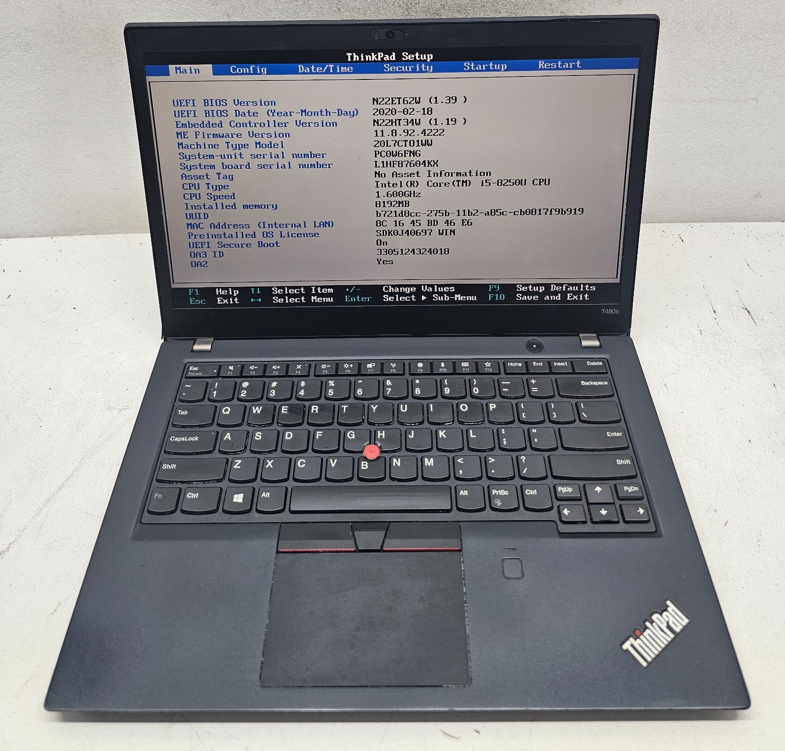 Lenovo ThinkPad T480s 14" Laptop Intel Core i5-8250U 8GB RAM NO HD/OS (FL)