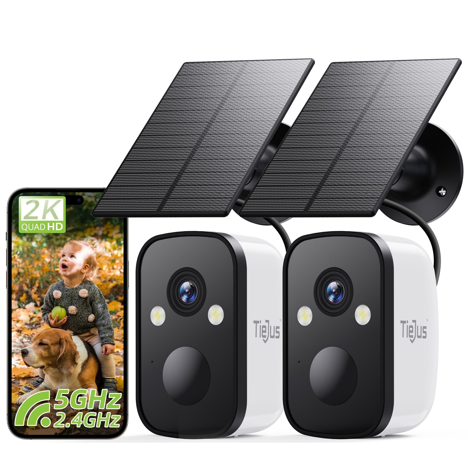 2-Pack 2K 5G Solar Security Cameras Wireless Outdoor for Home 2PC