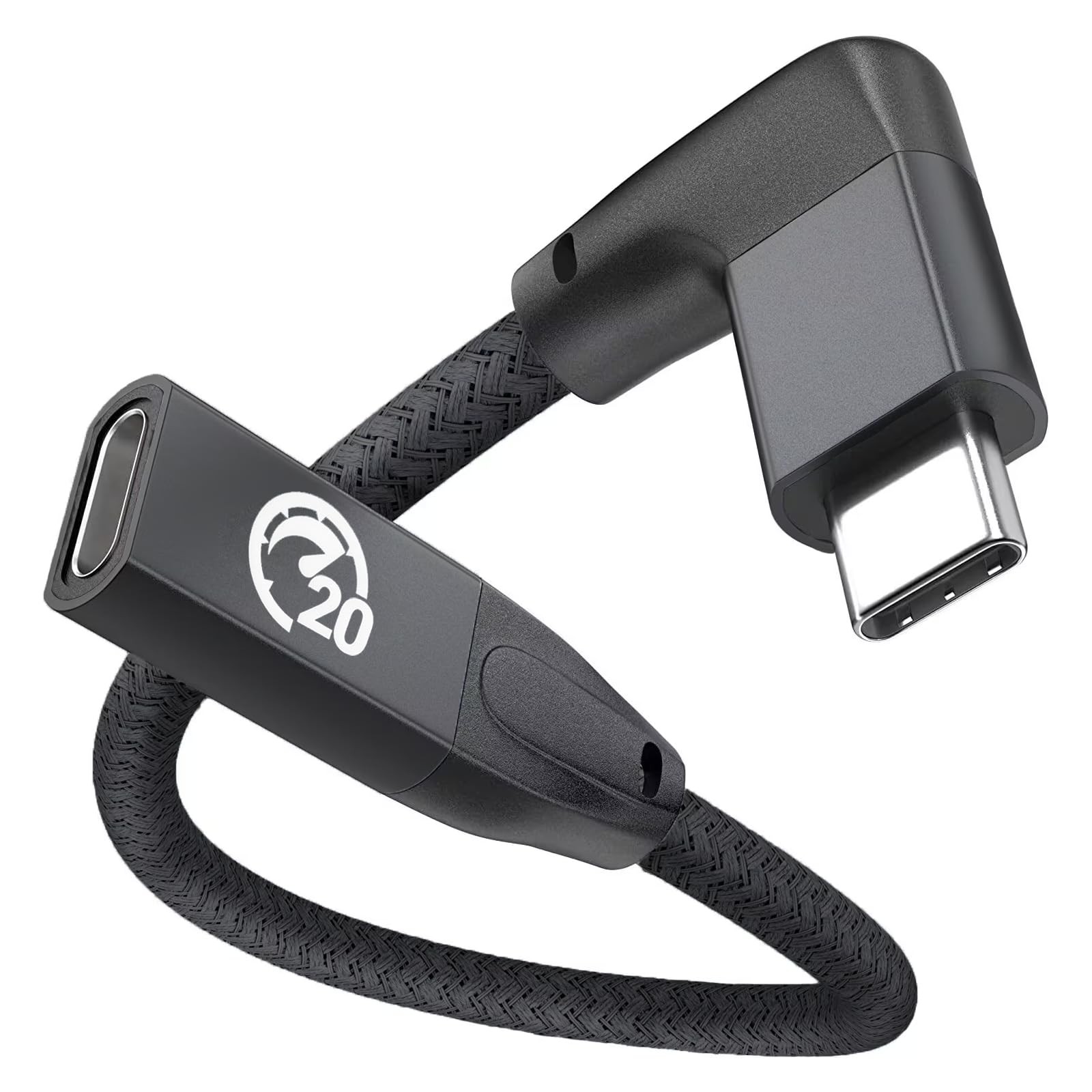 UseBean Right Angle USB C Extension Cable 0.6FT, 90 Degree USB-C BLACK 