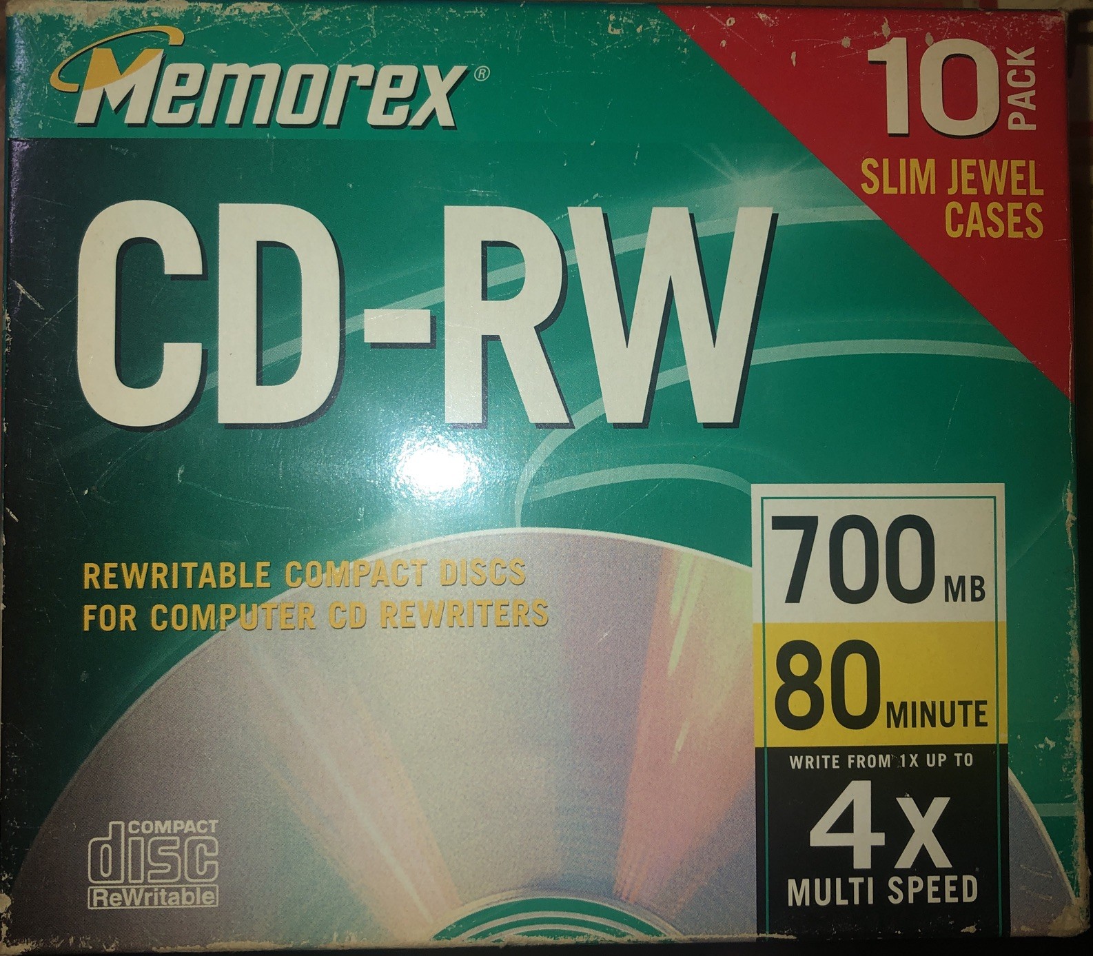 10 PK - Memorex CD-RW 4X  80 Min 700 Mb Rewritable CD in Slim Jewel Case SEALED