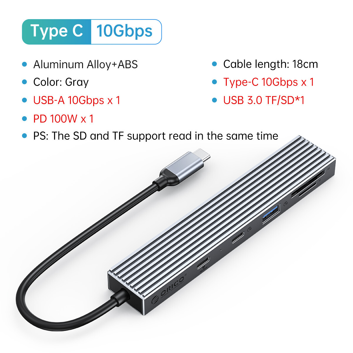 ORICO 10Gbps 4 IN 1 Type-C USB HUB 100W PD USB 3.1 SD TF Expansion for PC Laptop