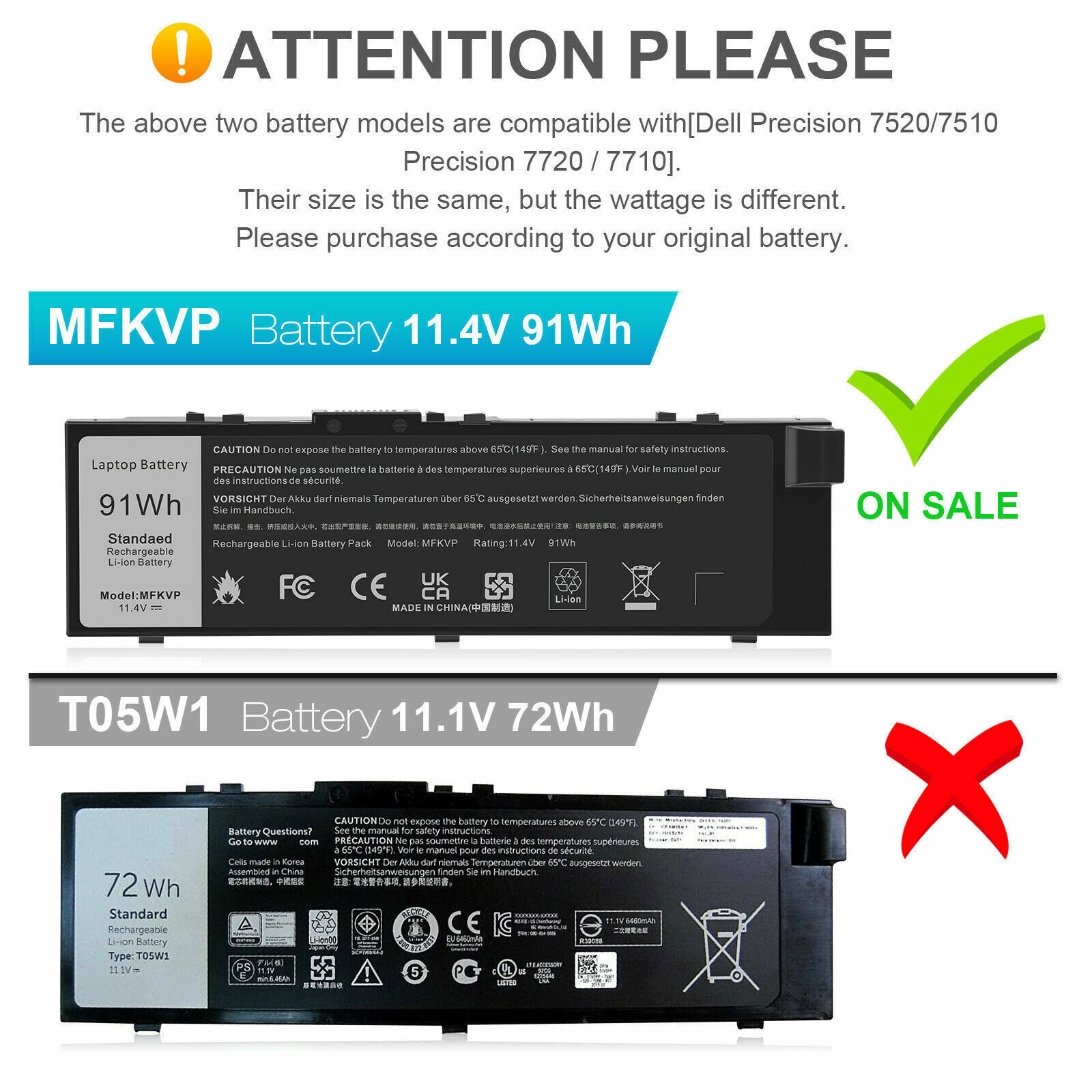 ✅LOT 91Wh MFKVP Battery For Dell Precision 15 7510 7520 17 7710 7720 M7510 M7710