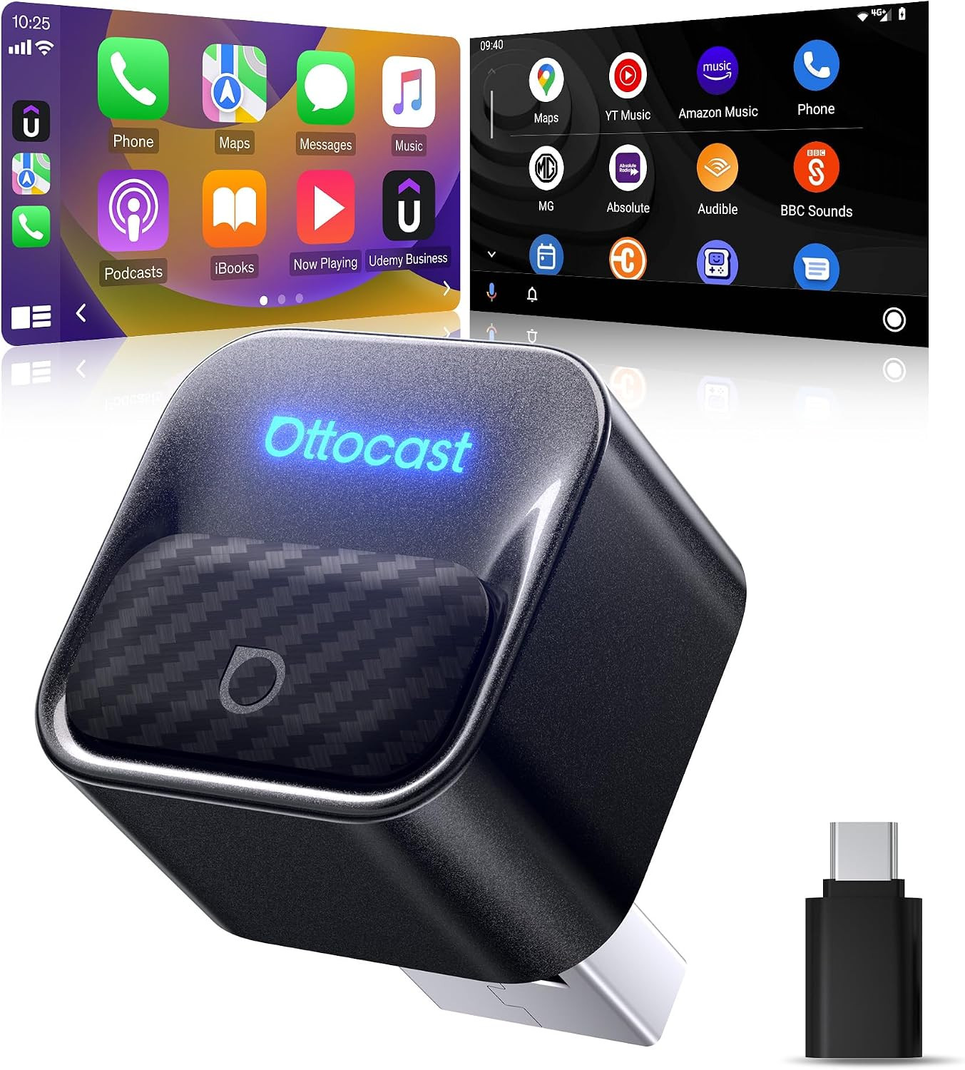 Ottocast Mini Core Latest Version, 2 in 1 Wireless CarPlay Adapter & Android Aut