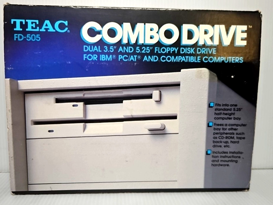 NOS TEAC FD-505 Dual 3.5 & 5.25 Floppy Drive Vintage PC w/ Box + Receipt READ