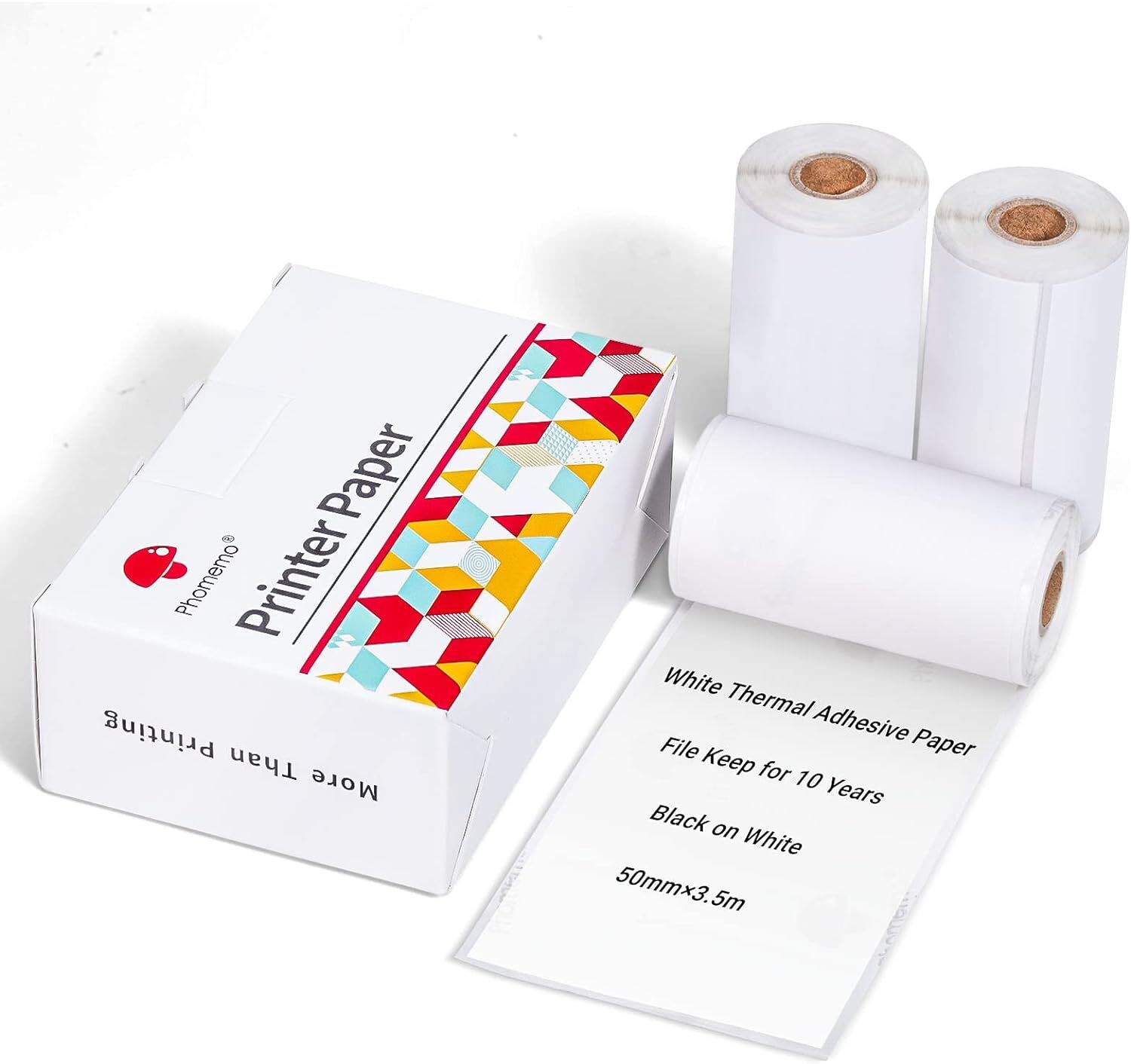 Phomemo 3 Rolls Adhesive Thermal Paper Sticker Paper Printer Paper 50mm 10 Years