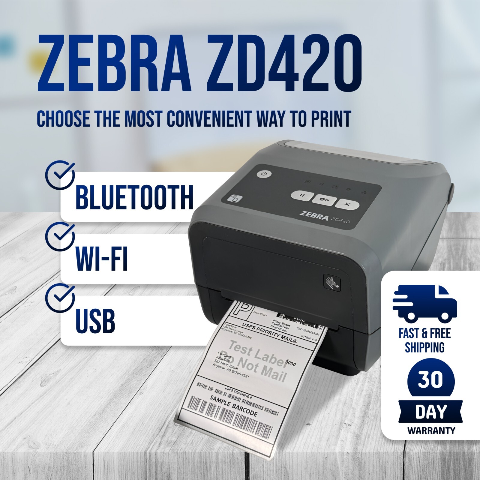 Zebra ZD420 (GK420D Replaces) Direct Thermal Transfer Barcode Printer BT WiFi