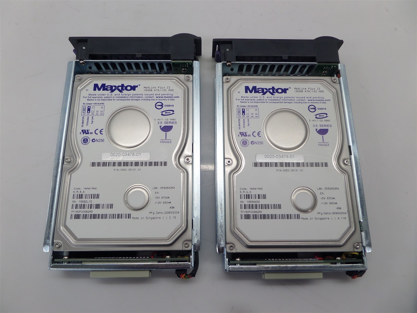 Lot Of 2 Maxtor MaXLine Plus II YAR41PW0 180GB 3.5" ATA/133 Hard Drive