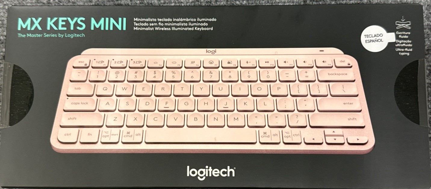 New Sealed Logitech MX Keys Mini Wireless Keyboard (Rose), English/ Spanish Keys