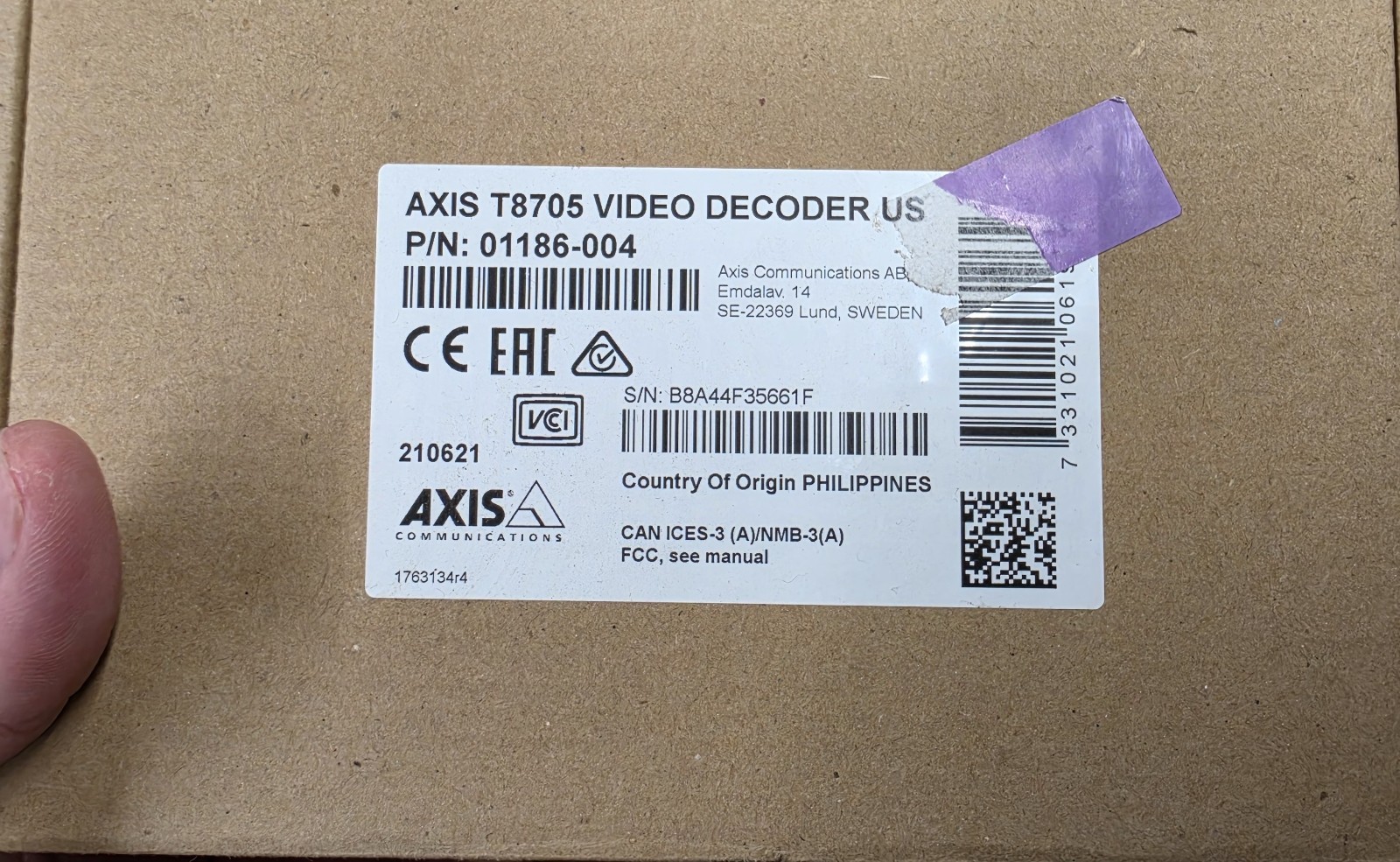 Axis T8705 Video Decoder US P/N: 01186-004 Axis Communications
