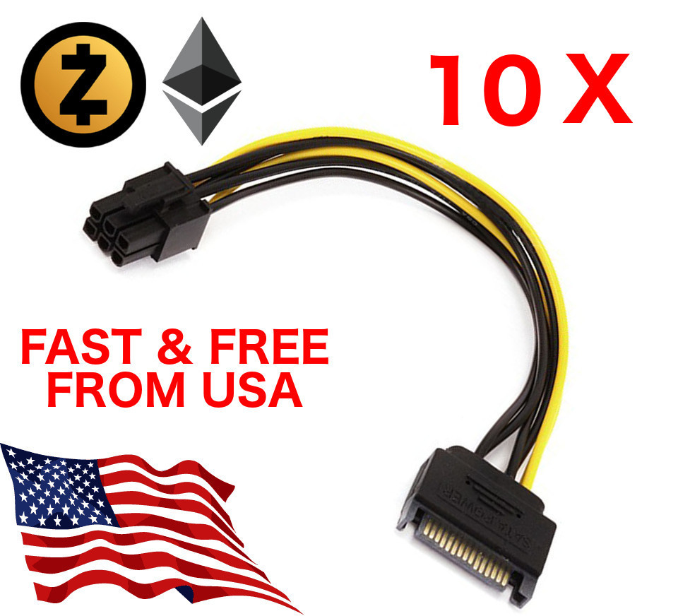 10 x SATA 15 pin to PCI-E PCIE 6 pin Card Power Cable 8 inches