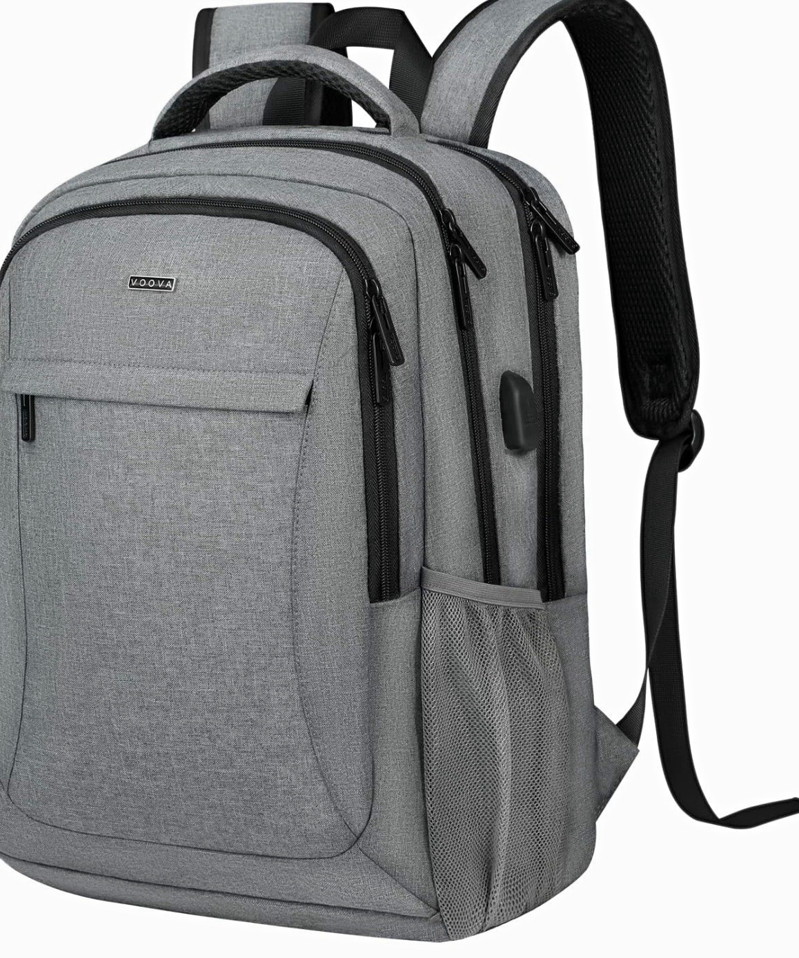 VOOVA 15.6" Laptop Backpack Gray Water-Resistant Padded USB Port Luggage Strap