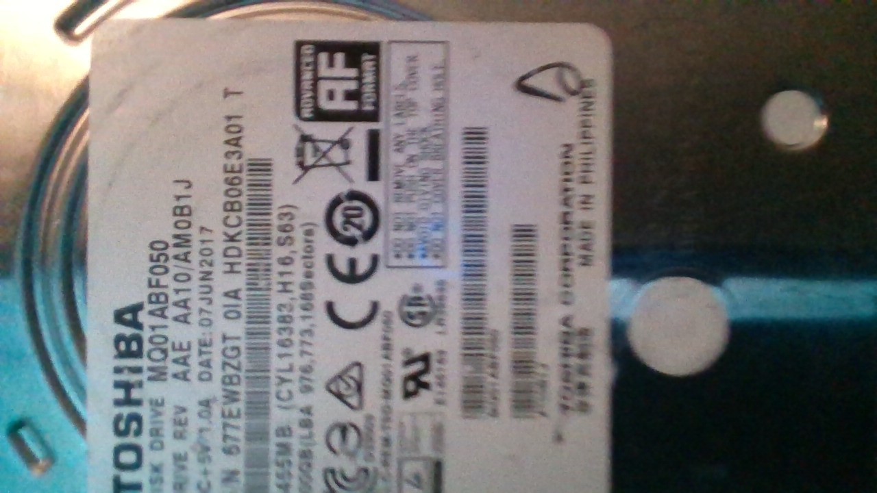 Toshiba 500GB, Internal, 5400RPM, 2.5 inch (MQ01ABF050) HDD