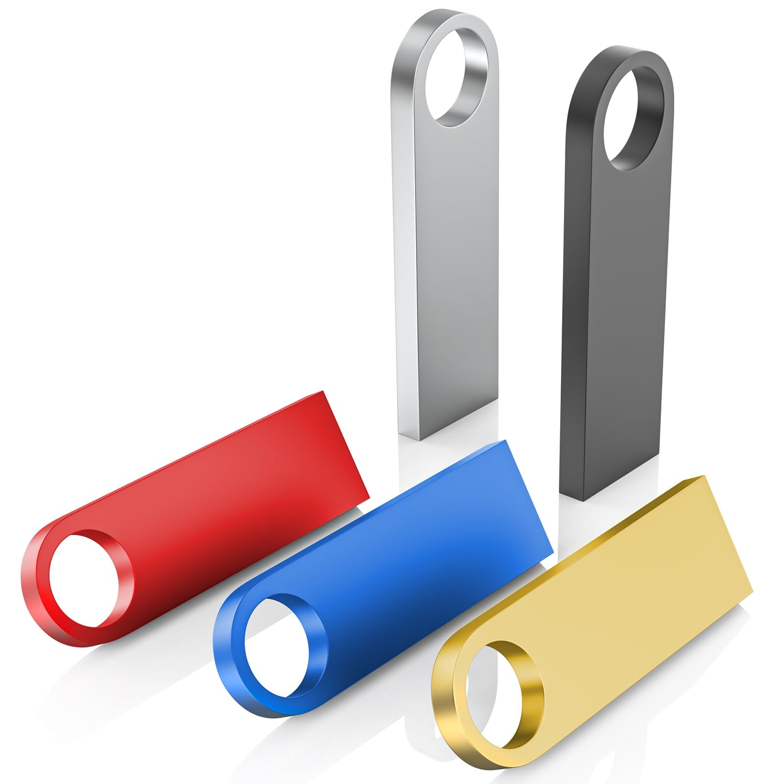 5 Pack 64GB USB Flash Drive with Keychains, Sleek Metal USB 2.0 Thumb Drives ...