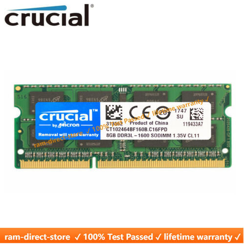 CRUCIAL 8GB DDR3L 1600 PC3-12800 Laptop SODIMM 204-Pin Memory RAM DDR3 1x 8G