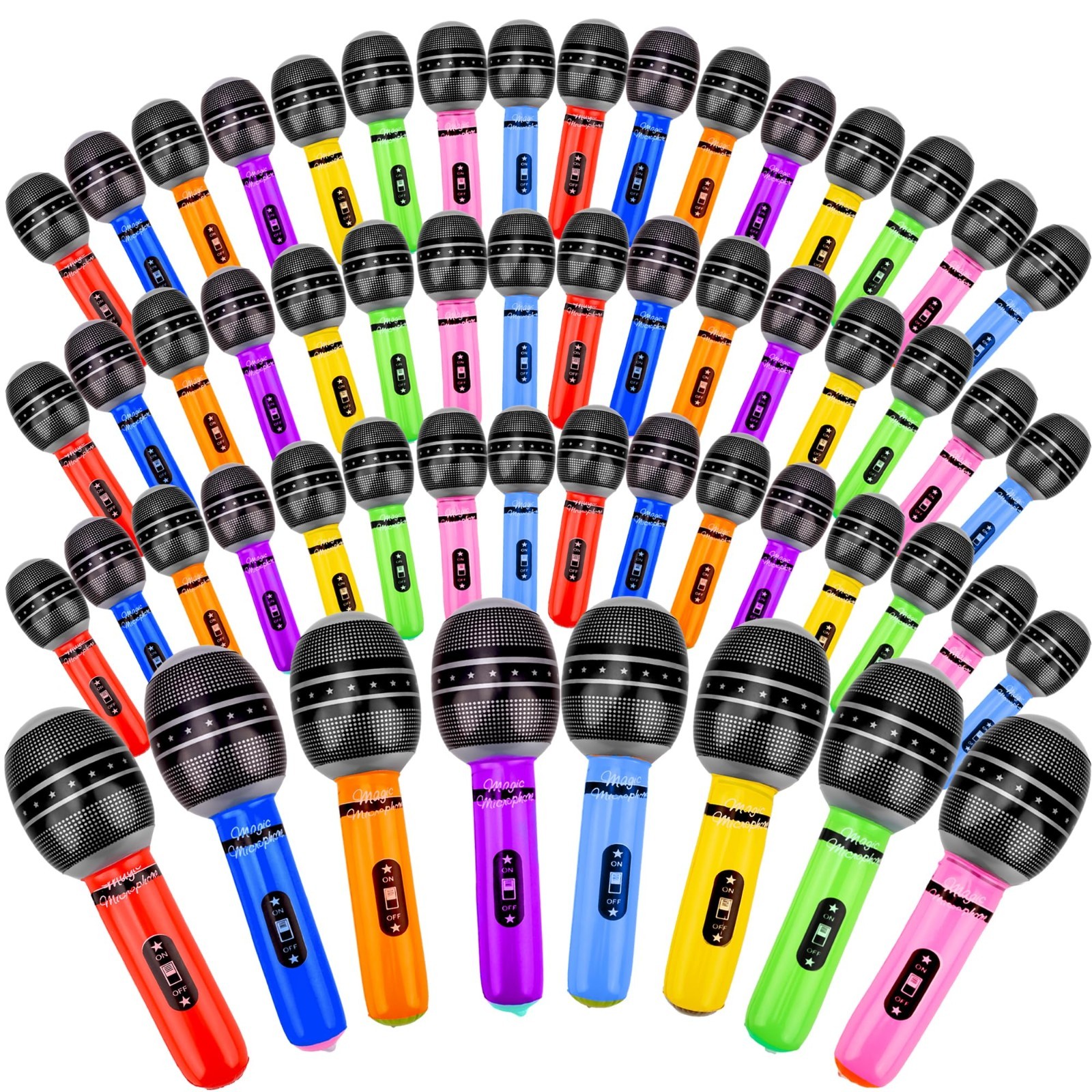 56 Pcs Inflatable Microphones 10" - Colorful Props for Parties, Birthdays & Cosp